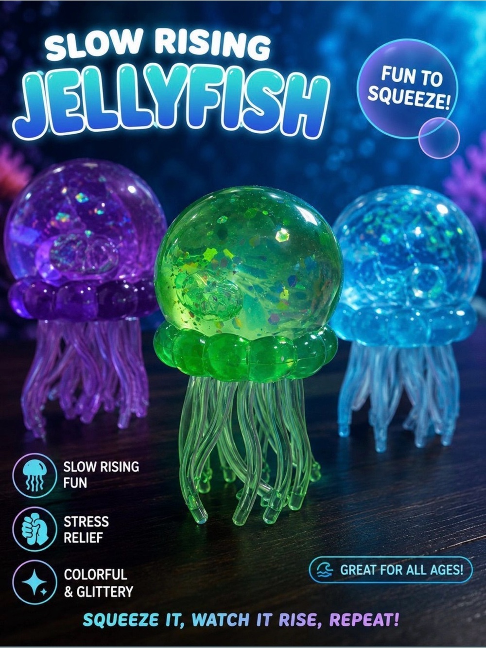 Slow Rising Jellyfish Squeeze Toy - Green